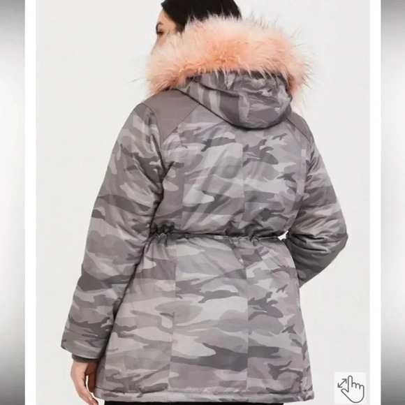 TORRID GRAY CAMO TWILL FUR LINED PARKA WINTER JACKET 00 - Picture 6 of 11